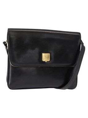 Authentic CELINE Shoulder Bag Leather Black Gold